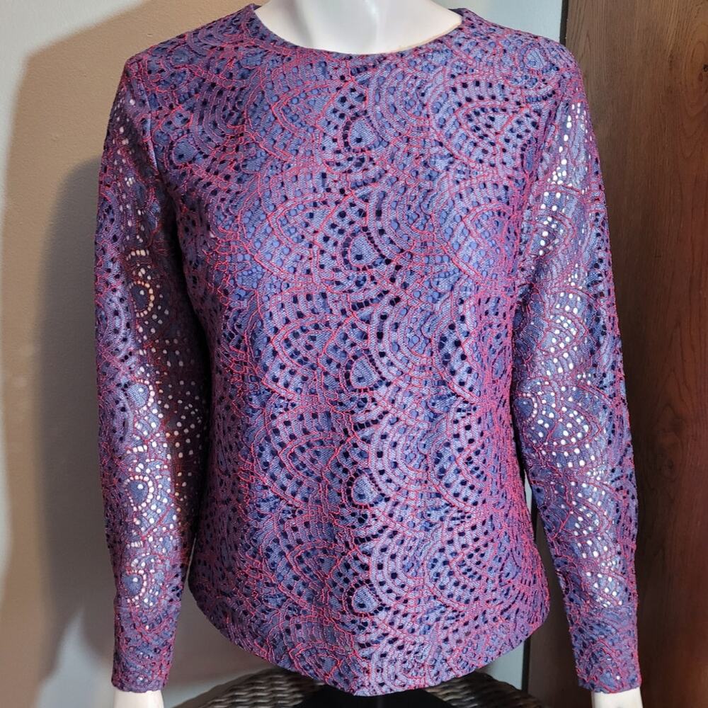 Banana Republic Lace Blouse Embroidered Statement Top Long Sleeve Dressy Medium